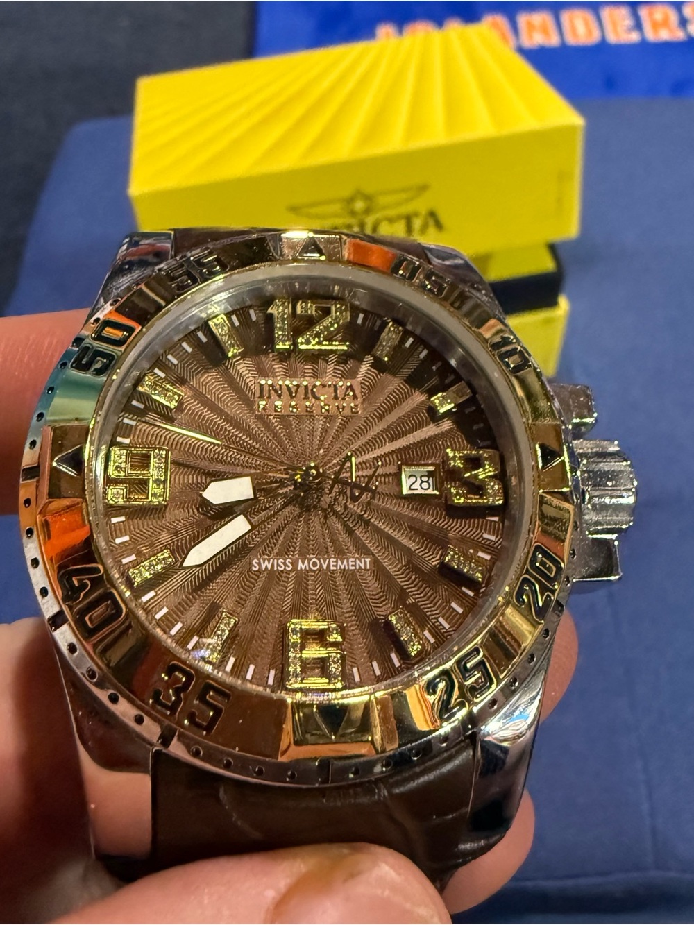 Mens Invicta Reserve 50mm Leather Reserve Excursion Diamond Watch 42628